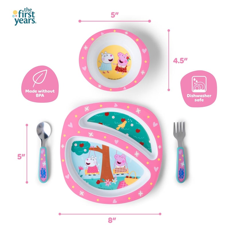the FIRST years Peppa Pig Toddler Dinnerware Set - Includes Plate, Divided Bowl, and Utensils - Dishwasher Safe Feeding Supplies Made without BPA - 4 Count - Image 5